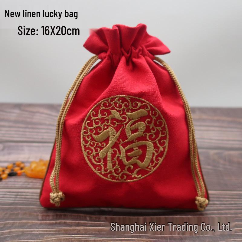 "Extra Large Embroidered Linen Drawstring Bag for Storage and Gifting"