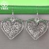 Sweet Romantic 925 Sterling Silver Carved Flower Heart Drop Earrings Women Birthday Anniversary Party Jewelry Fine Accessories