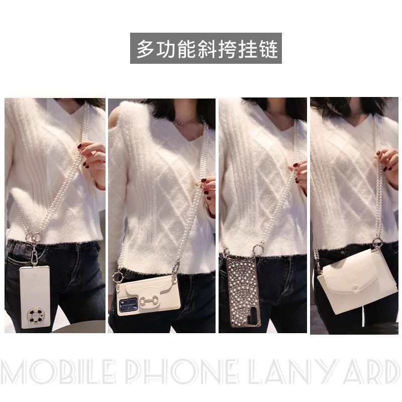 Mobile phone lanyard crossbody extended shoulder pearl hanging chain mobile phone clip detachable hook buckle women's outdoor mountaineering