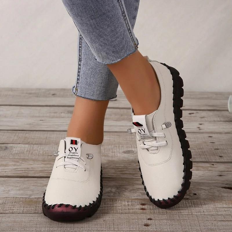 Retro Sewing Sneakers for Women Shoes Non-slip Loafers Fashion Lace Up Casual Shoes Female Soft Mom Shoe Zapatillas Mujer