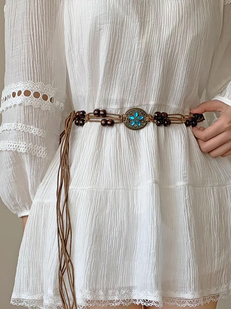 

Пеньковая веревка, овальная деревянная бусина с бриллиантовой вставкой, плетеная поясная цепочка, легкая роскошь, ощущение высокого класса, нишевый темперамент, универсальное ожерелье, изысканное украшение для талии