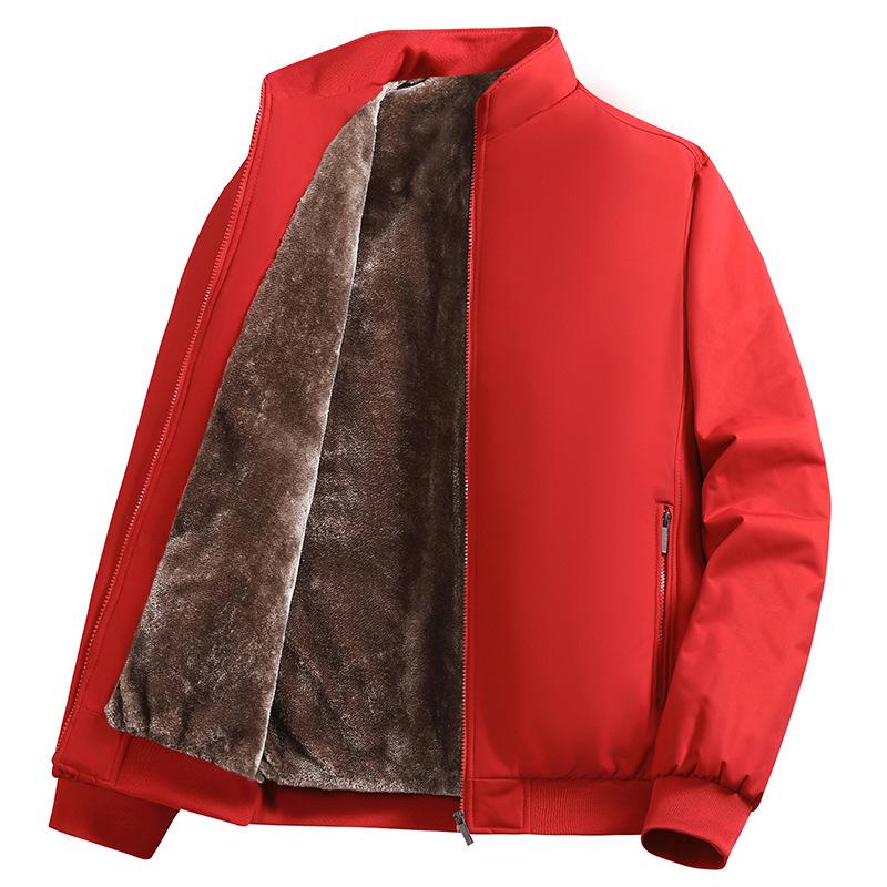 Men's Warm Velvet Jacket, Stand Collar, Versatile for All Ages, Casual Fit for Autumn & Winter