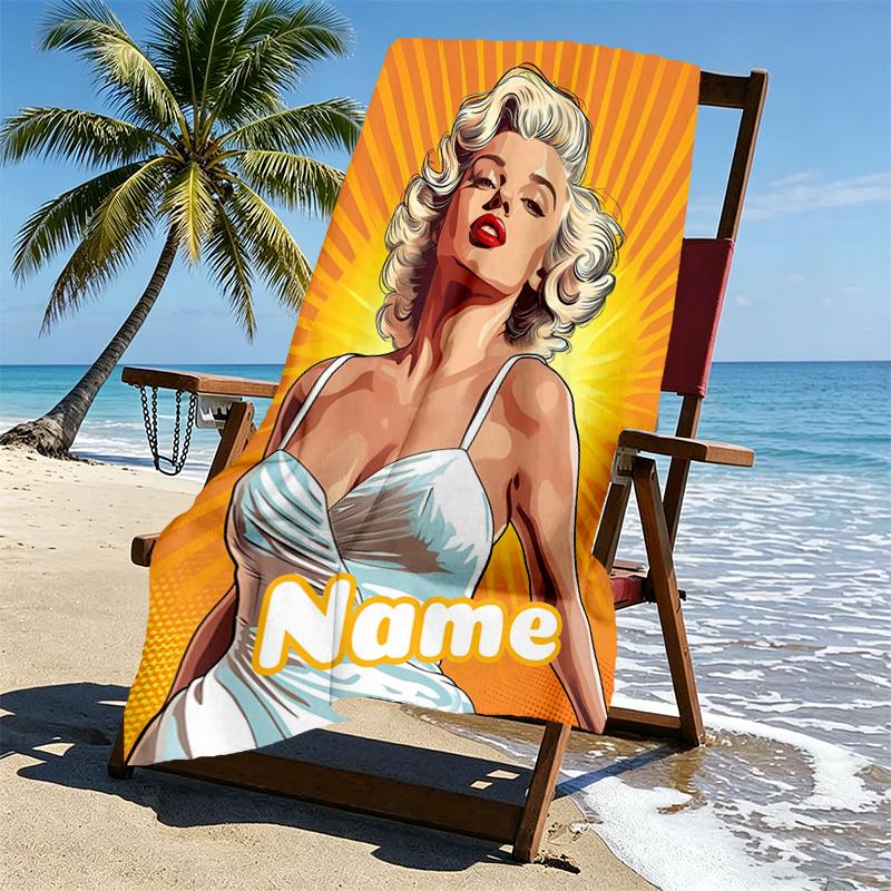 Personalisierter Marilyn Monroe Strandtuch mit individuellem Namen, für Reise, Camping, Strandparty, Heimdekoration, Geburtstagsgeschenk für Familie & Freunde