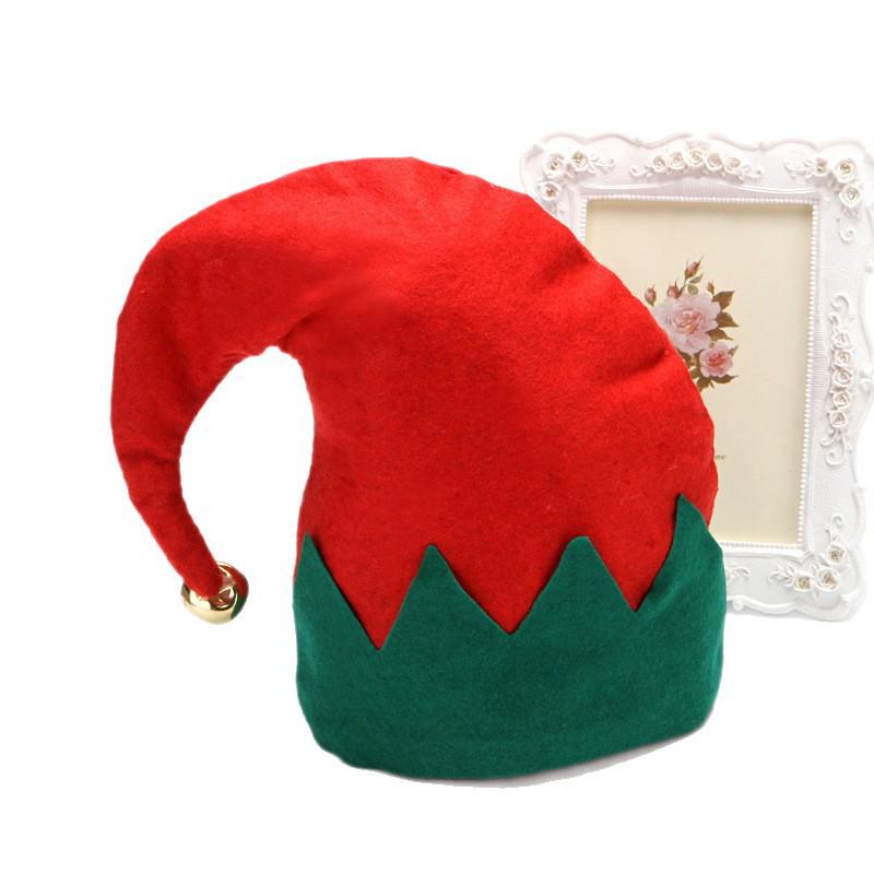 Adult & Child Non-woven Elf Christmas Hat with Bells - Red & Green