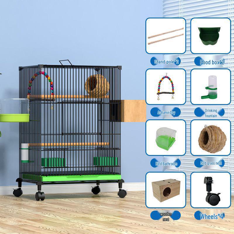 

Посилена велика клітка для великих птахів, таких як какатіли та піони, з гніздовою коробкою 70cm H, 42x31cm, with wheels, Package 8 чорний