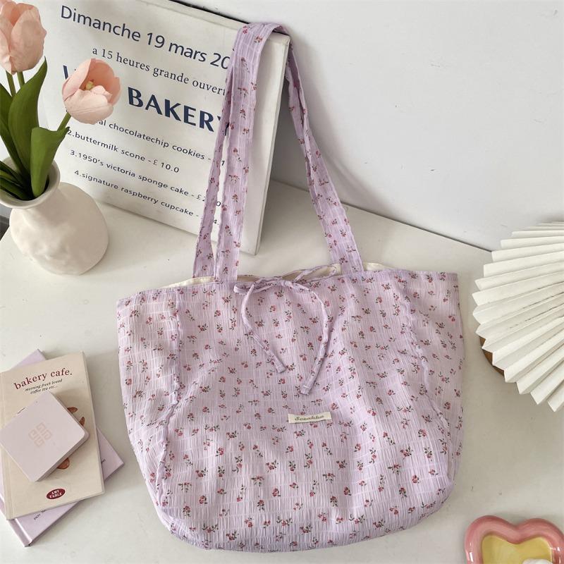 4 Fresh and sweet floral chiffon shoulder bag large-capacity student class bag fashionable versatile tote bag women