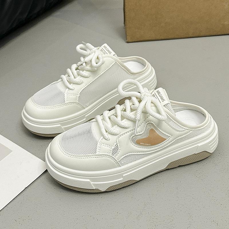 Summer Half Slippers Women's New Breathable Thin Mesh Mesh Shoes Thick-soled Casual One-pedal Lazy Little White Shoes