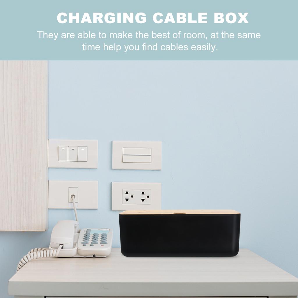 Steckdosenleiste Kabelaufbewahrungsbox Organizer Kunststoff Größe S Schwarz für Schreibtisch Arbeitszimmer Wohnzimmer USB-Hub Staubdichtes Kabelmanagement Strom
