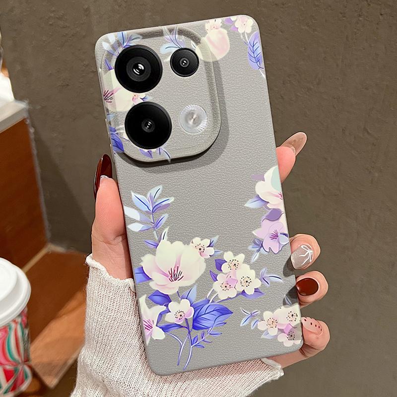 Floral Print Leather Texture TPU Soft Case For Xiaomi 13T Pro Poco X7 X6 M6 Pro Redmi Note 14 13 Pro 12 11 Slim Matte Shockproof Phone Cover