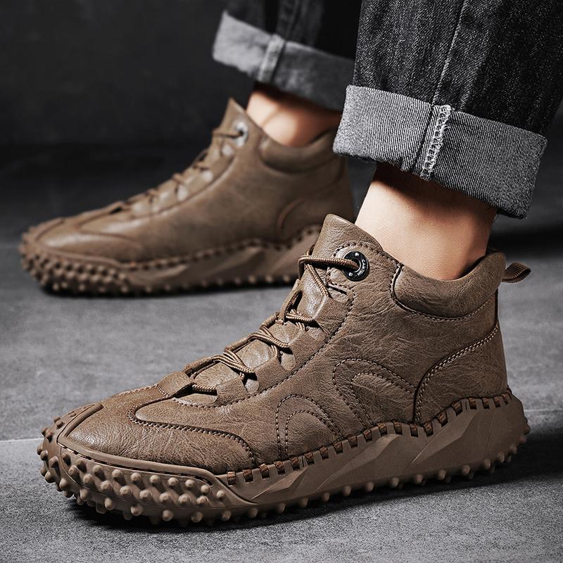 38-46 Fall/ Winter Mens Handmade  Leather  Soft Sock Ankle Boots Autumn Winter Men Boots Men's Ankle Boots Handmade Plush Shoes Casual Shoes