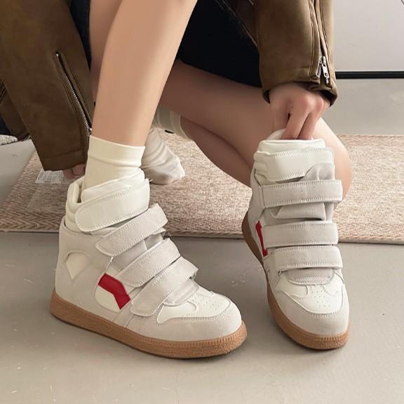 Niche Velcro High-Top Shoes Fashionable And Simple Women'S Thick Soles Inner Height Increase Small Versatile Casual Shoes