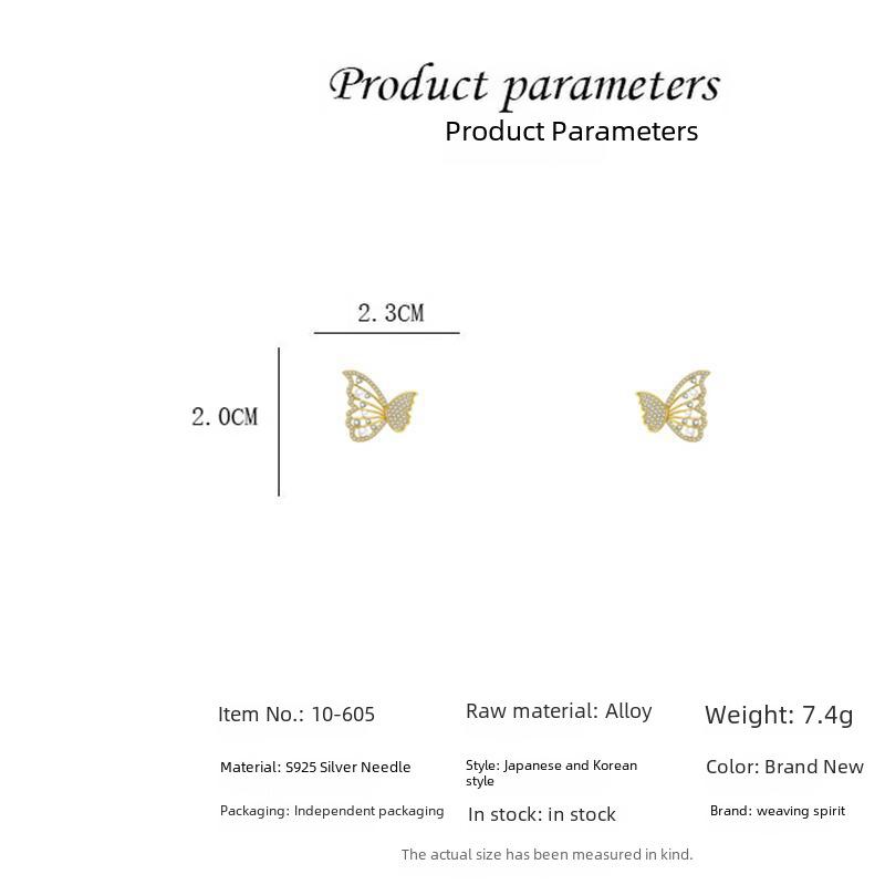 925 Silber Schmetterling Diamant Ohrringe für Damen - Vielseitiges einteiliges Design mit hängendem Rücken