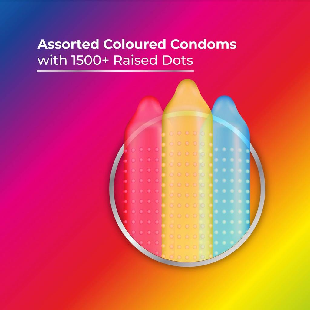 Skore Shades Colored Dotted Condoms 20's Pack Natural Latex Rubber Assorted Colors Pleasure Fit Protection Smooth Feel