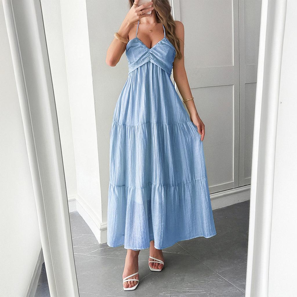 Elegant Vacation-style, Halter-neck, Seaside Atmosphere, Long Dress, Women's Dress, Spring and Summer