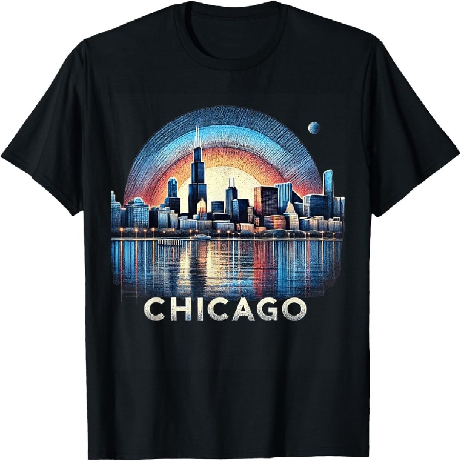 

Vintage Chicago Illinois City Skyline Shirt Men Women Retro T-Shirt XXXXXL різнокольоровий