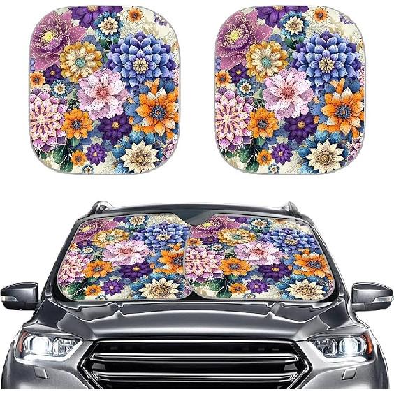 KEIAHUAN Customized Auto Front Window Visor Sun Shade Universal Windshield Sunshade for Car Truck SUV 2-Piece