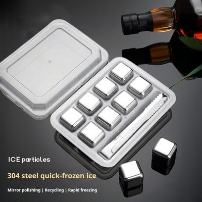 8 Stück Eiswürfel mit Edelstahlzange, Aufbewahrungsbox für Whisky-Steine, wiederverwendbare Kühlsteine für Getränke, lebensmittelechte Metallwürfel