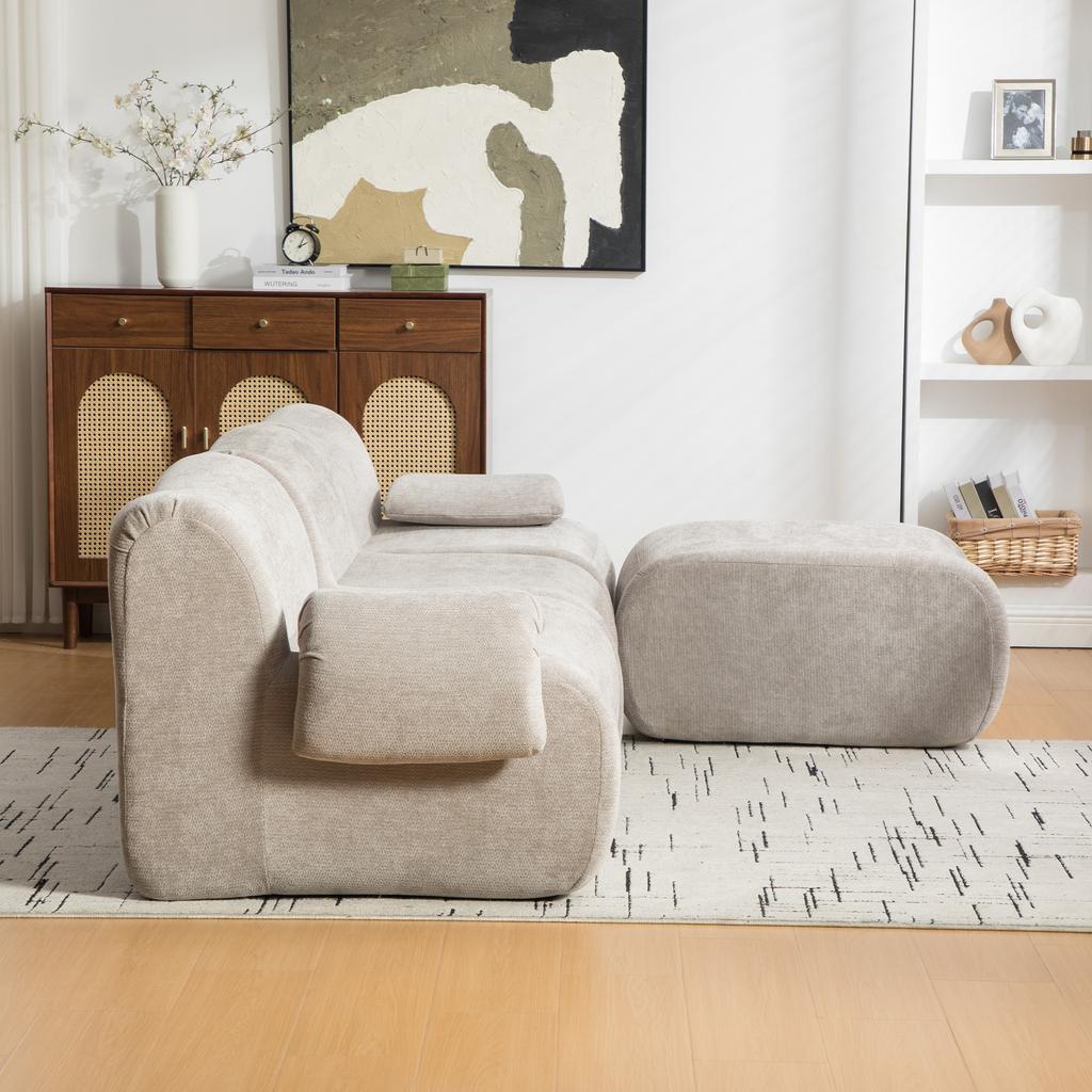 Modular Compression Sofa, Chenille Fabric, Filled with 30D High-Resilience Foam. Easy To Move, Non-Slip Base, Ideal for Living Room - Gray