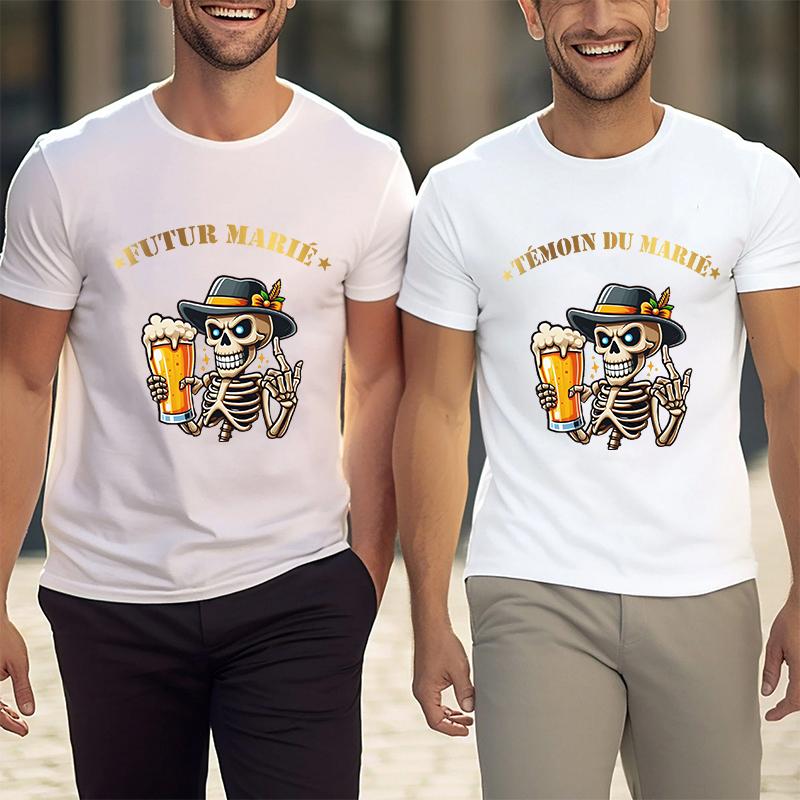 French Men's T Shirt Evg Futur Marié Team Groom Squad Shirt Wedding Best Man Tshirt Funny Single Farewell Bachelor Party Tees