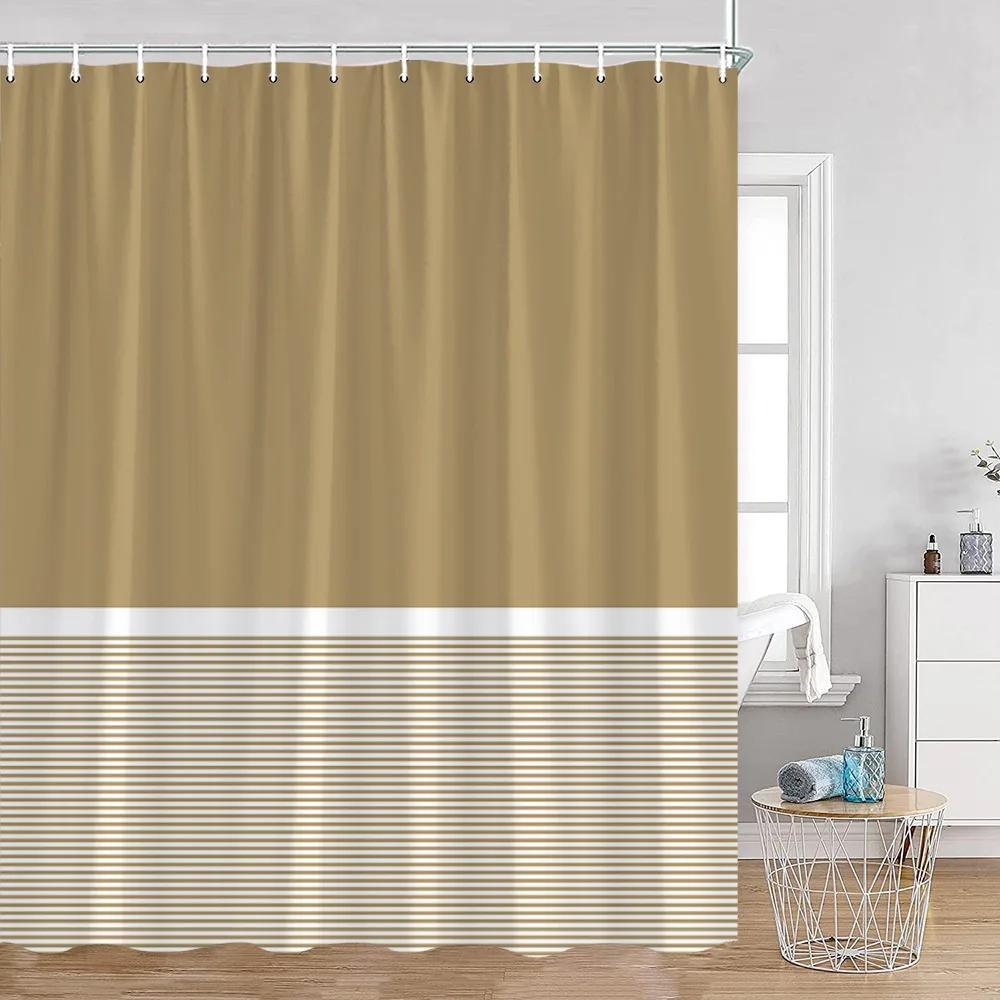 Solid Striped Shower Curtain Pink Yellow Blue Green Pattern Modern Simple Bath Curtains Polyester Cloth Home Bathroom Decoration