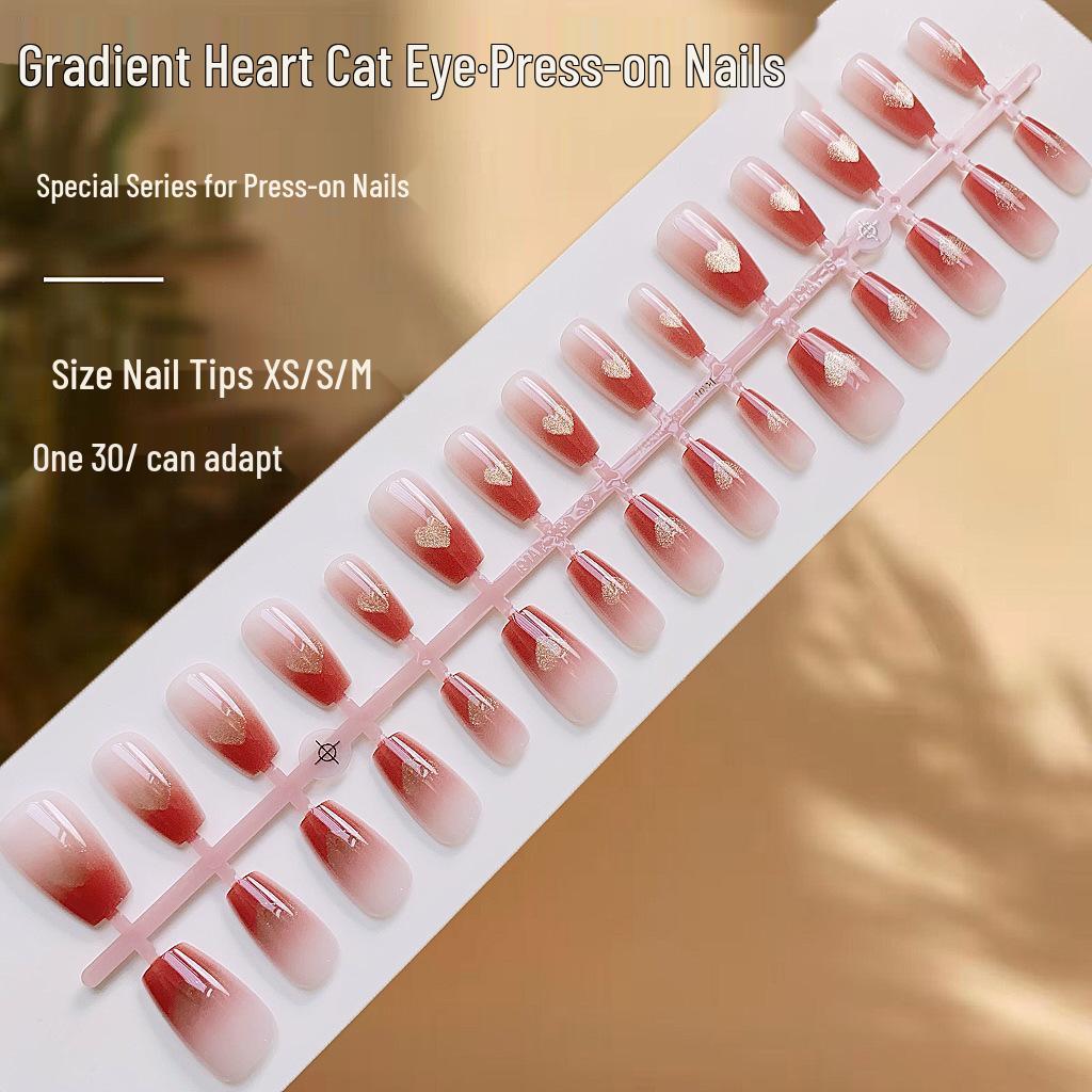 

Gradient Heart Cat Eye Nail Art Patches: Exquisite Wearable Sweet Fake Nails