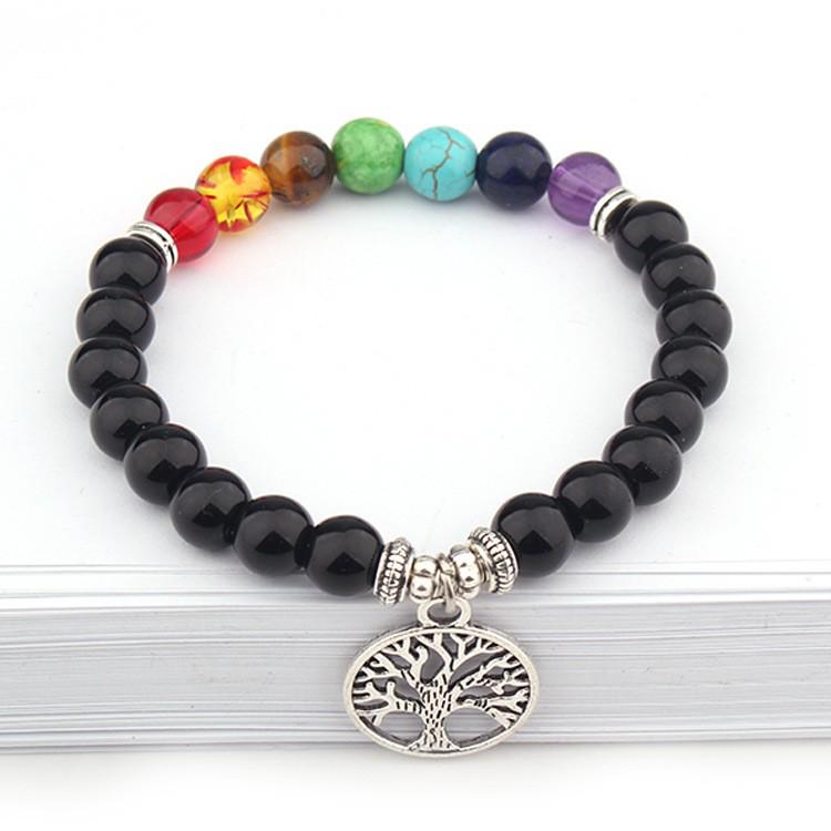 8MM Volcanic Stone Beads Seven-Color Energy Tree of Life Yoga Bracelet
