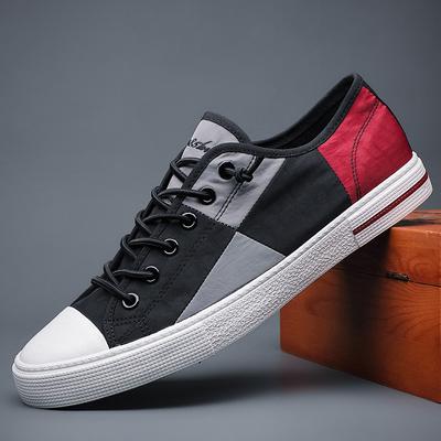 New Men's Quality Casual Canvas Shoes Fashion Korean Mixed Color Shoes Slip On Men Lace-Up Flat Shoes Sneakers