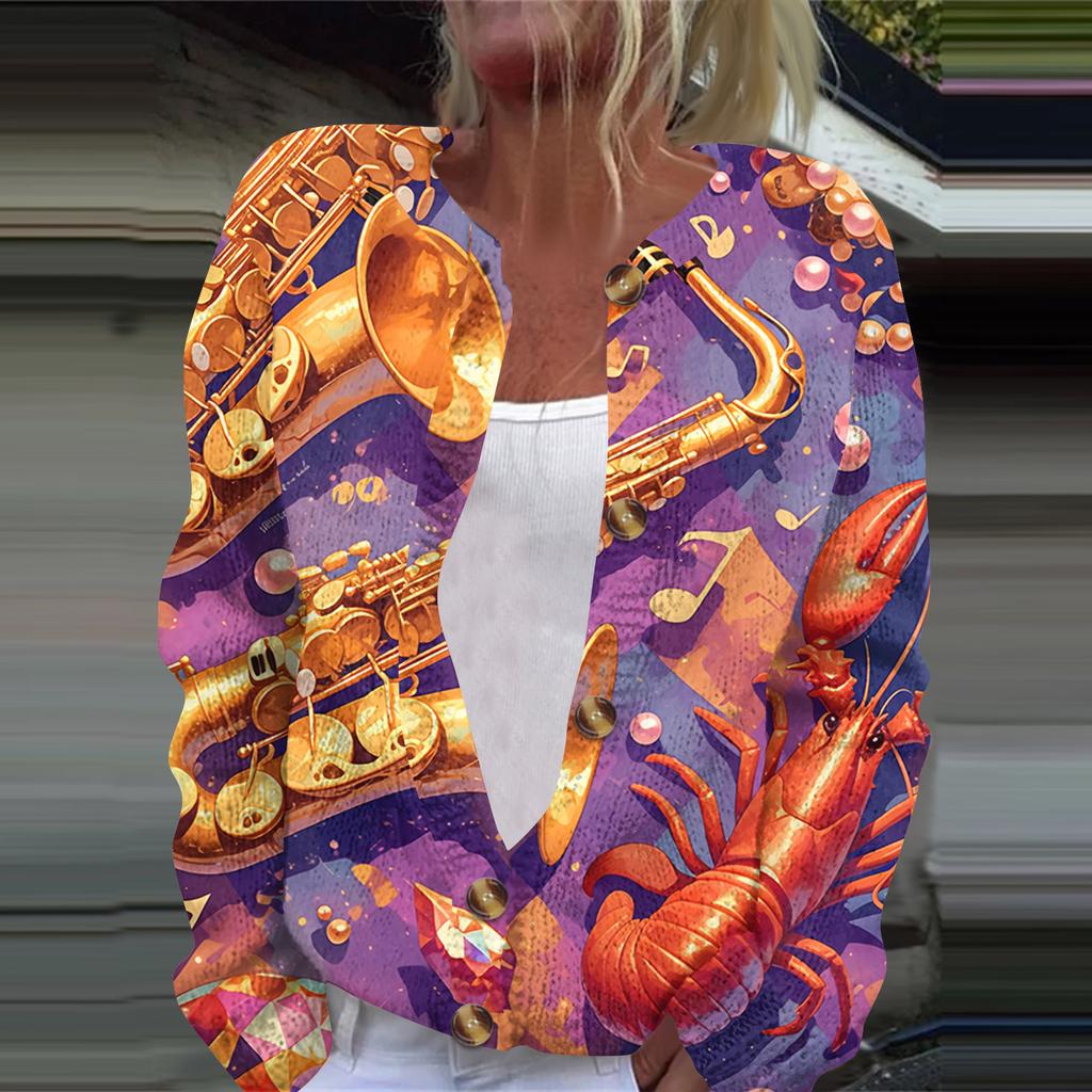 Dámská módní pletená svetrová bunda s dlouhým rukávem a zapínáním na knoflíky