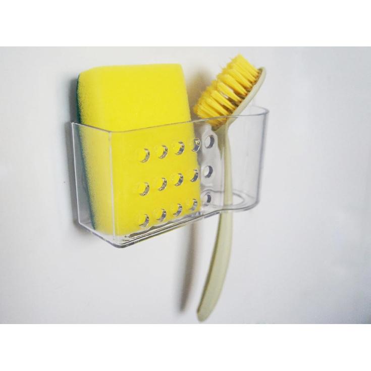 AMUONTY Sponge Holder for Kitchen Sink Suction,Plastic Sink Brush Sponge Caddy Sink Organizer-(5.7 x 2.4 x 3.1 ) ,Clear