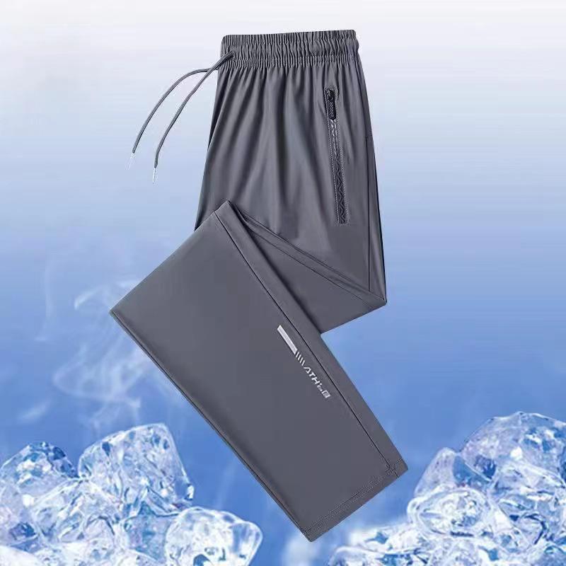 

Мужские быстросохнущие эластичные спортивные брюки Ice Silk - свободные, большие прямые летние повседневные брюки XL, 120-135 jin