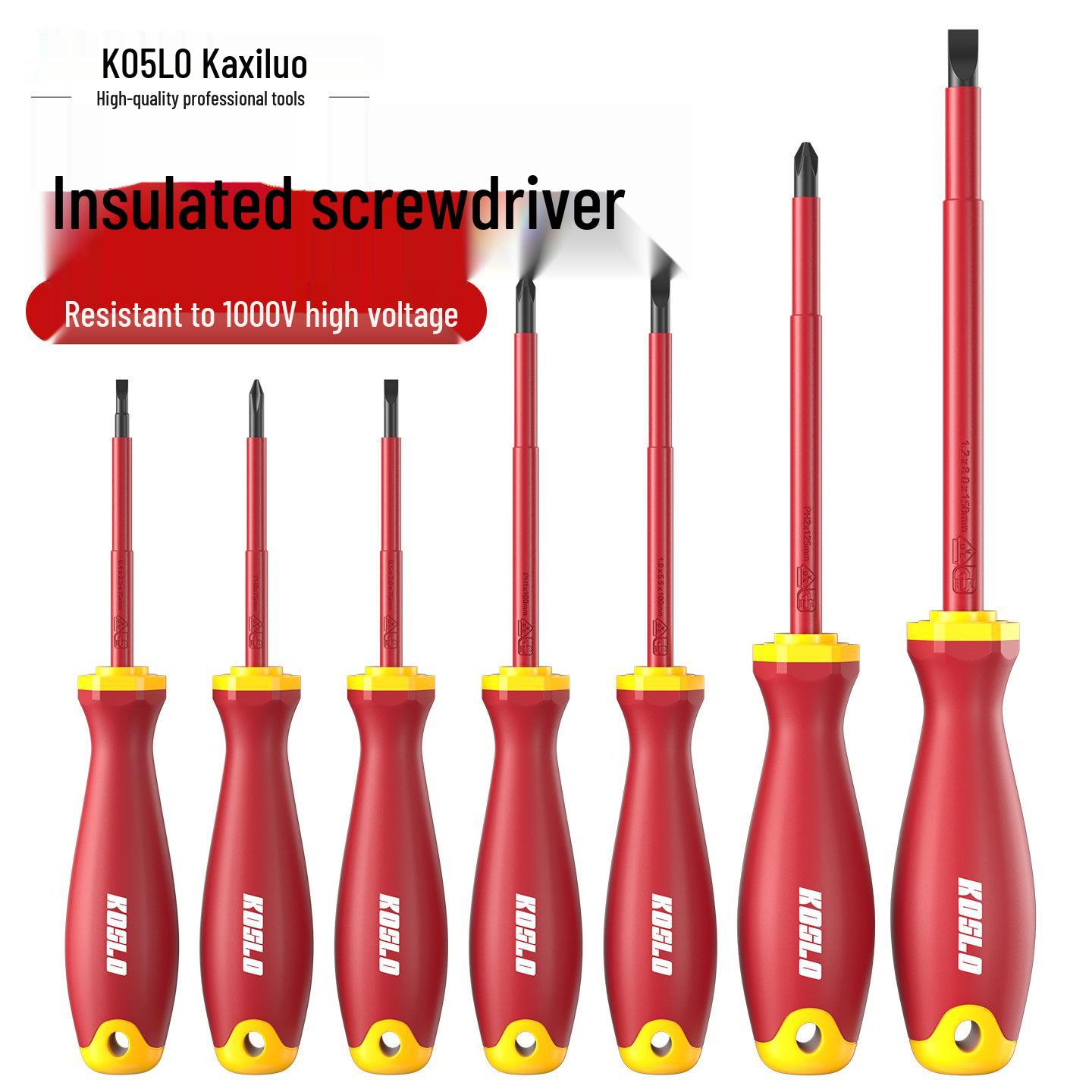 VDE Certified Insulated Screwdriver Set - Electrician s Phillips & Flathead, Anti-Shock Safety 2.5*75mm Flathead