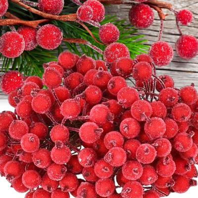 100/20Pcs Mini Artificial Holly Berries Xmas Tree Wreath DIY Double Head Frosted Fruit Berry Wedding Christmas Party Decoration