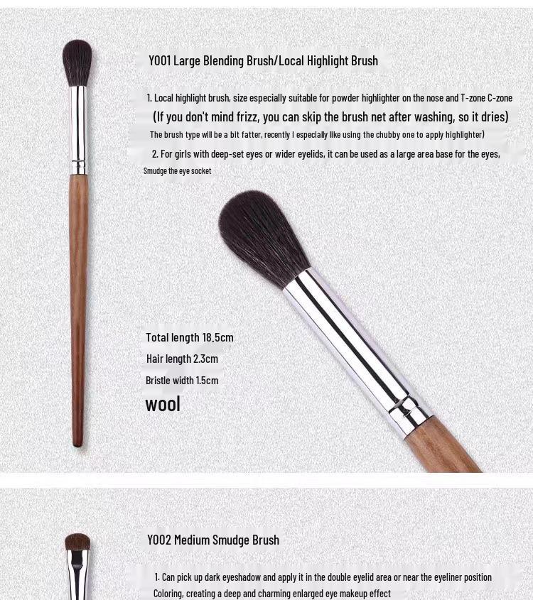 Tapered Wool Animal Hair Makeup Brush for Eyeshadow, Blending, Concealer, and Lip & Brow Application.