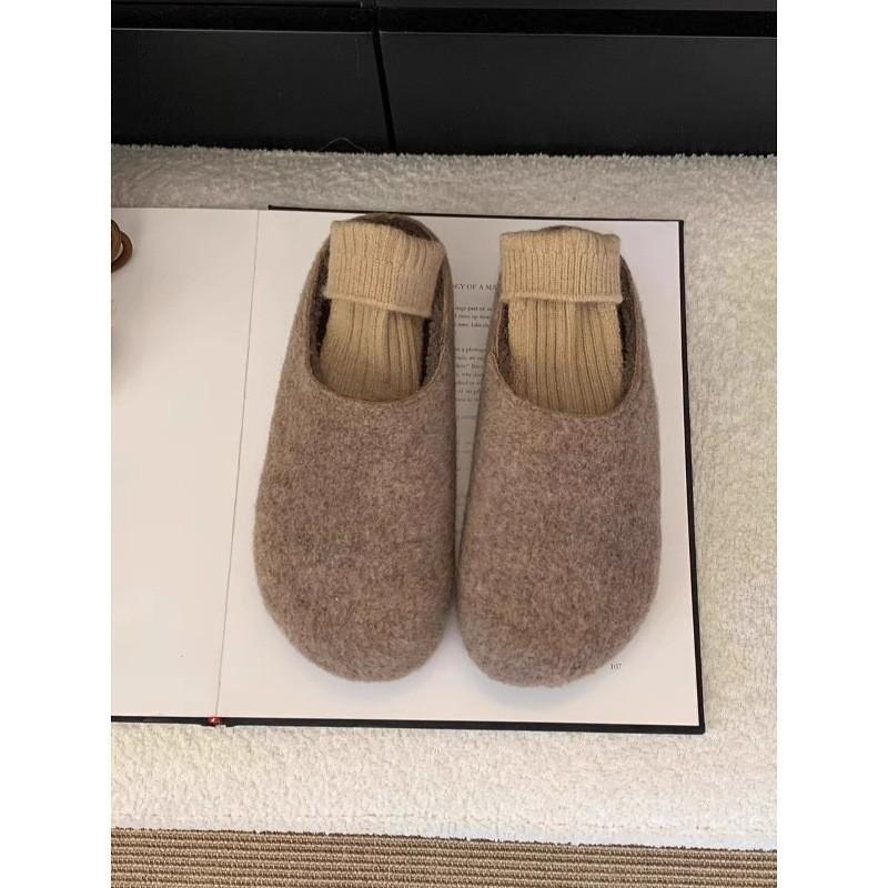 Fleece Birkenstocks women's thick-soled half-towed fluffy slippers women wear a pedal bag head towing