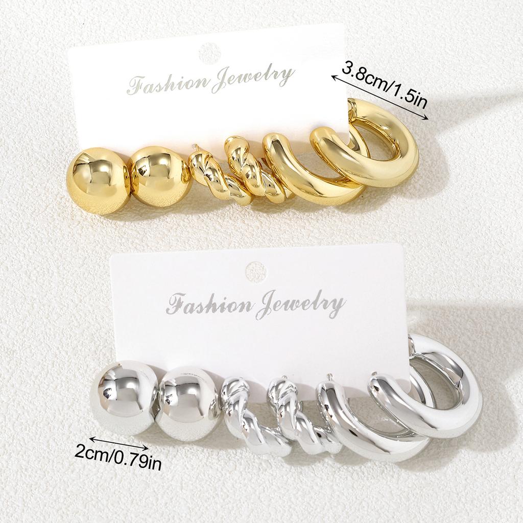 Fashion Geometry Chunky C-shaped Earring Set Creative Design Half Round Stud Earrings Women's Statement Versatile Daily Zircon
