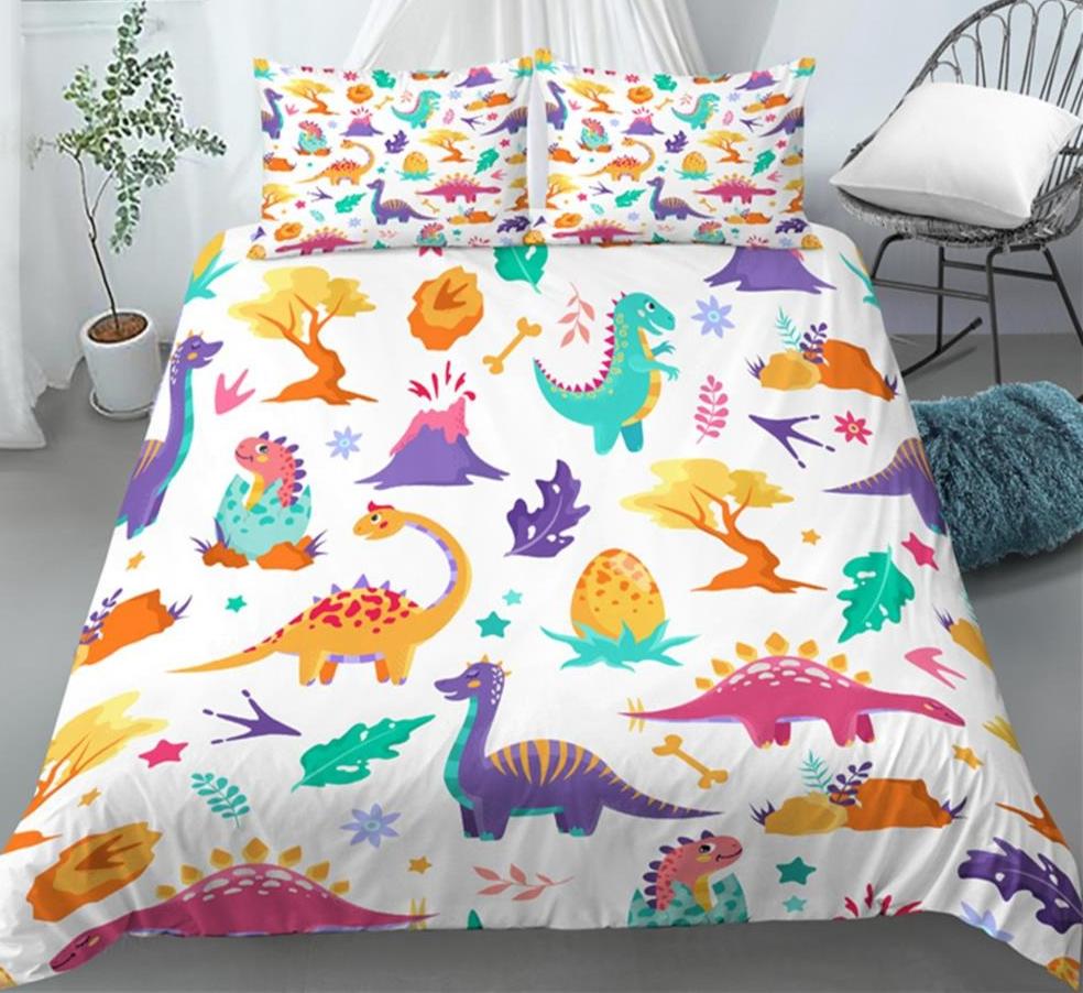 3D Dinosaurierdruck Gemütliches Bettbezug-Set Queen King Size Cartoon Bettwäscheset Wohnen Zuhause Luxus 3-teiliges Set mit 2 Kissenbezügen