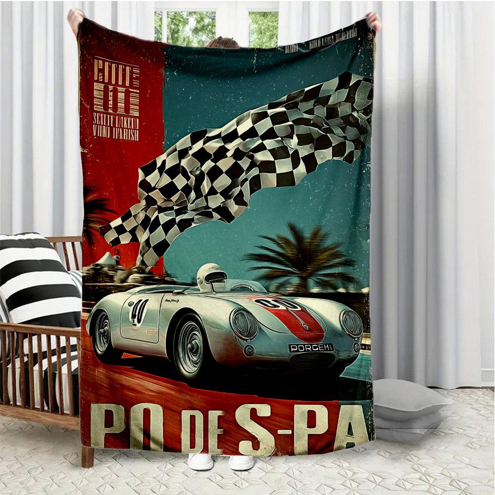 Retro racing grid flag pattern Flannel printed blanket suitable for all seasons suitable for living room office sofa and travel 75x100cm (30x40inch)