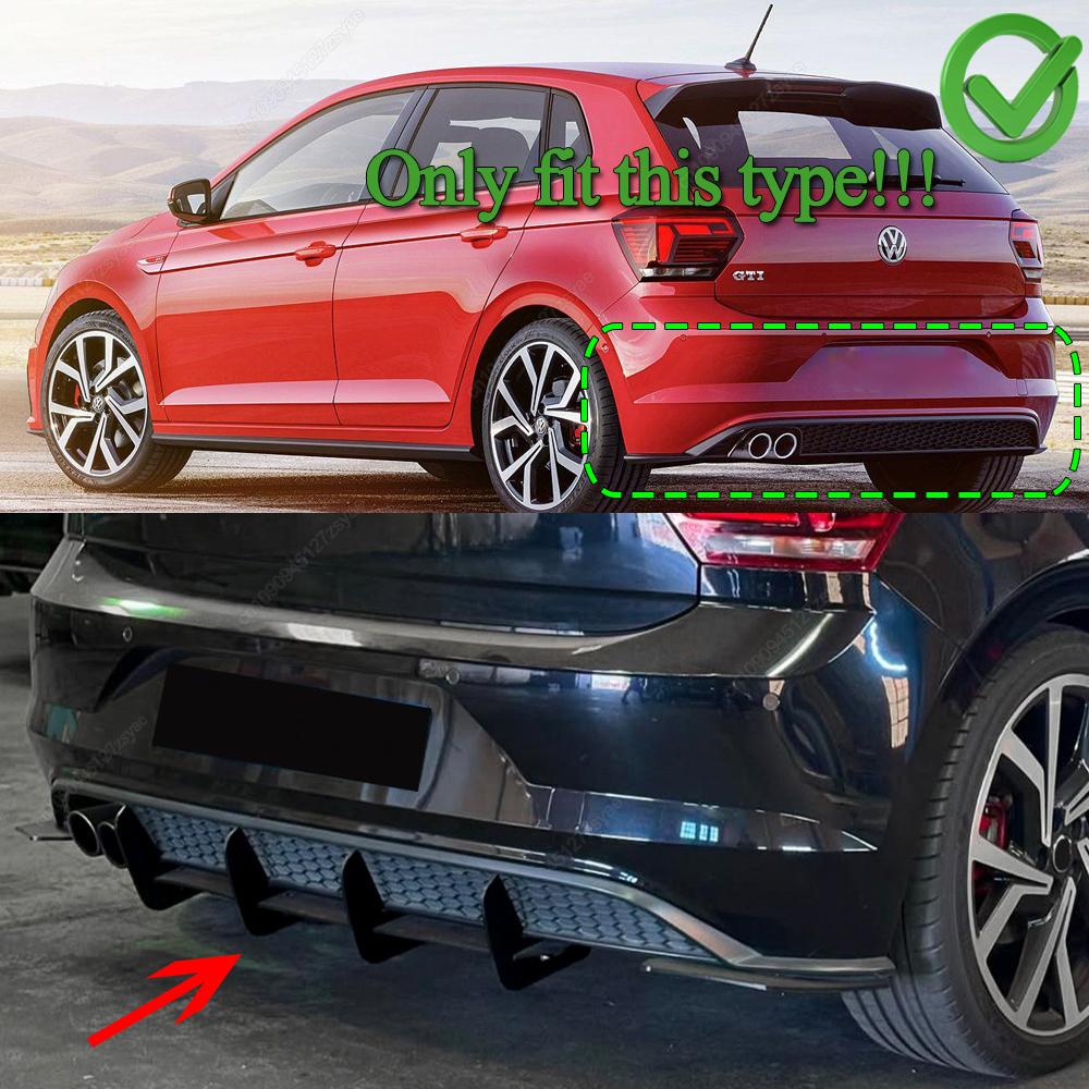 4 Fins Rear Bumper Diffuser For Volkswagen VW Polo MK6 GTI 2017-2021 Hatchback Bodykits Splitter Spoiler ABS Black Tuning