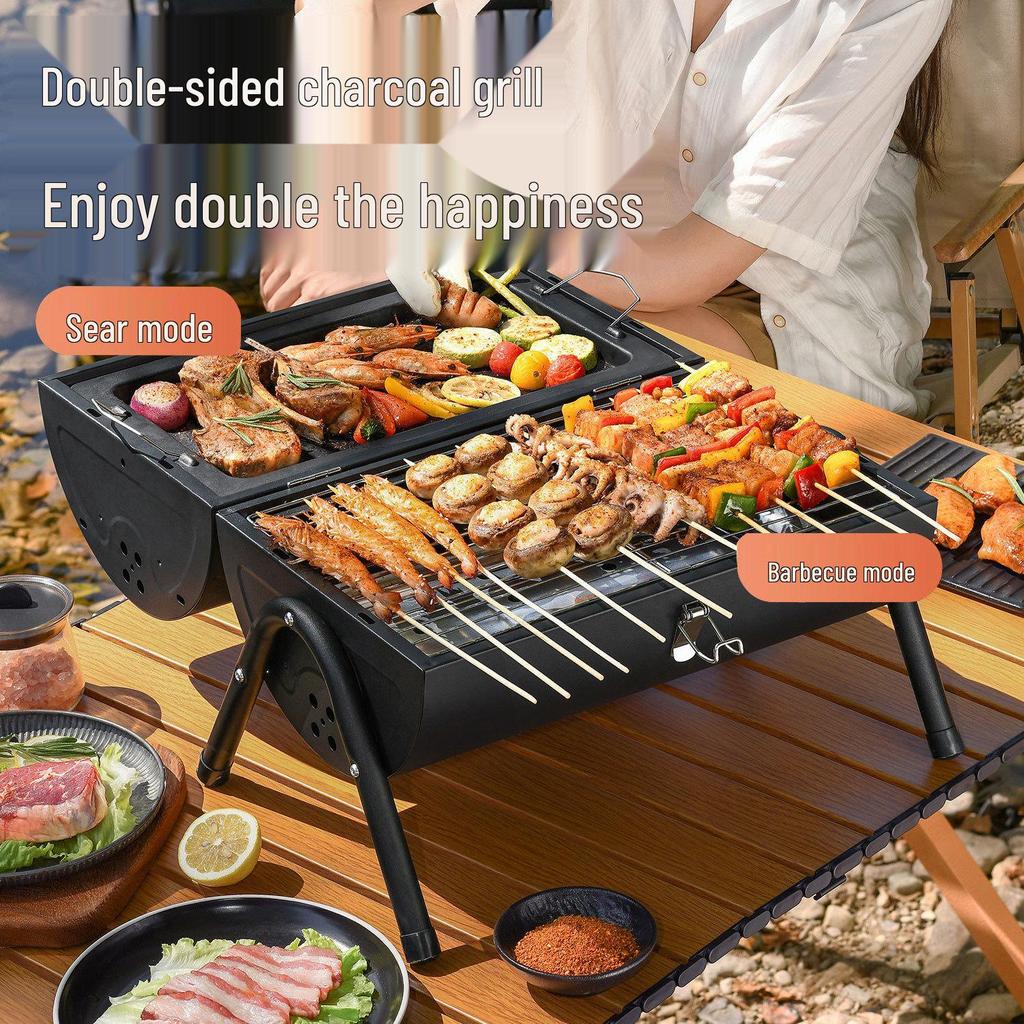 Smokeless Outdoor Double-Sided Portable BBQ Grill and Chimney Stove