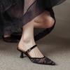 Mesh Sandals Women's 2025 Summer New Bag Head Half Slippers Women's Outer Wear Soft Sole One Word with High Heels Women's Shoes
