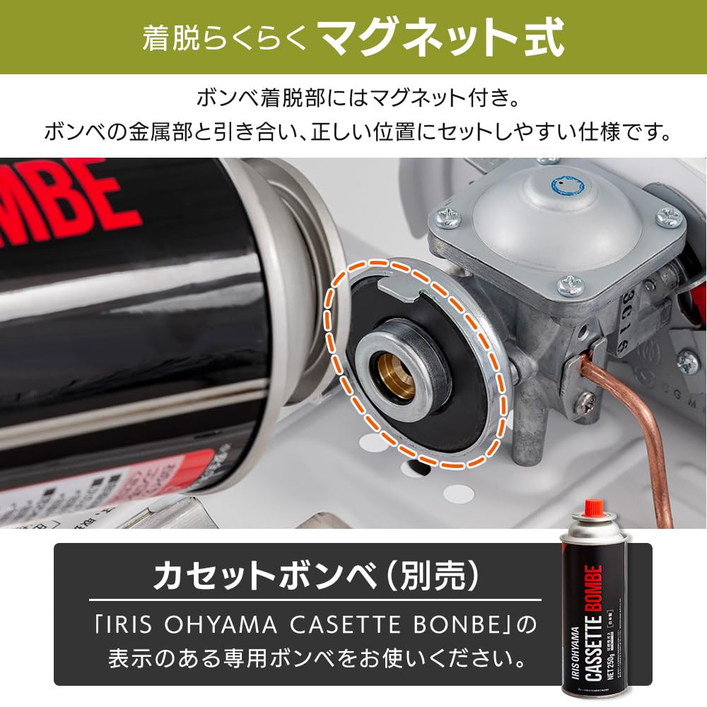 Energy-Saving IRIS OHYAMA Portable Gas Stove, Charcoal, Internal Flame, Heat Panel, Pressure-Sensing Safety Device, Easy Cleaning, Tabletop,