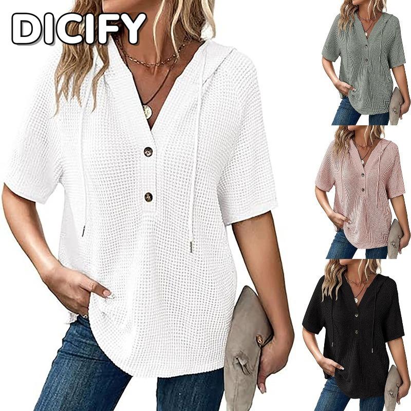 DICFY Women's Fashion Casual Summer Spring V-Neck Short Sleeve Blouses & Shirts