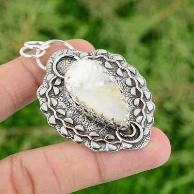 Thanks Giving Day Deal Mother Of Pearl Stone 925 Silver Birthday June Pendant