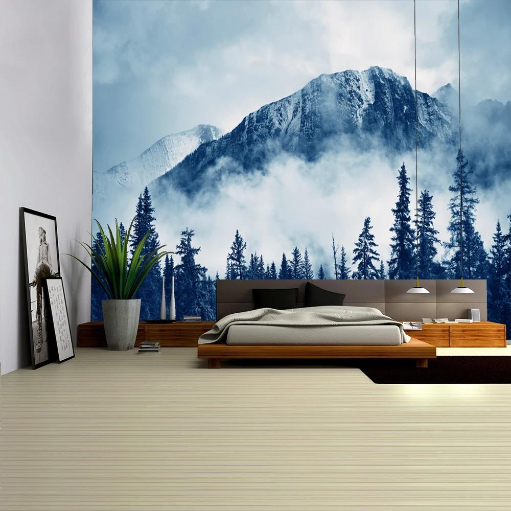 Mountains Psychedelic Tapestry Starry Sky Wall Hanging Star Stars Leaf Village Dorm Decor Blanket 130Cm Woven Personalized
