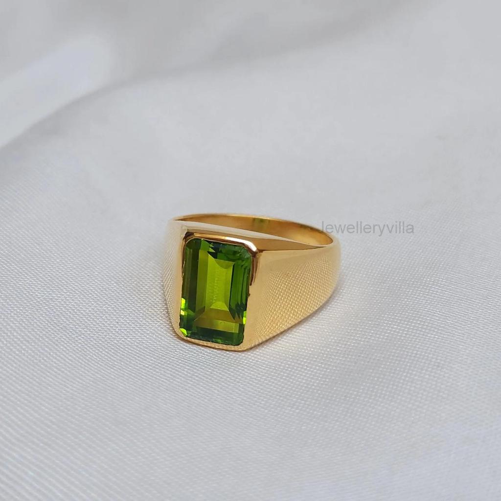 Natural Green Peridot 925 Sterling Silver Gemstone 14K Yellow Gold Fill Ring Jewelry