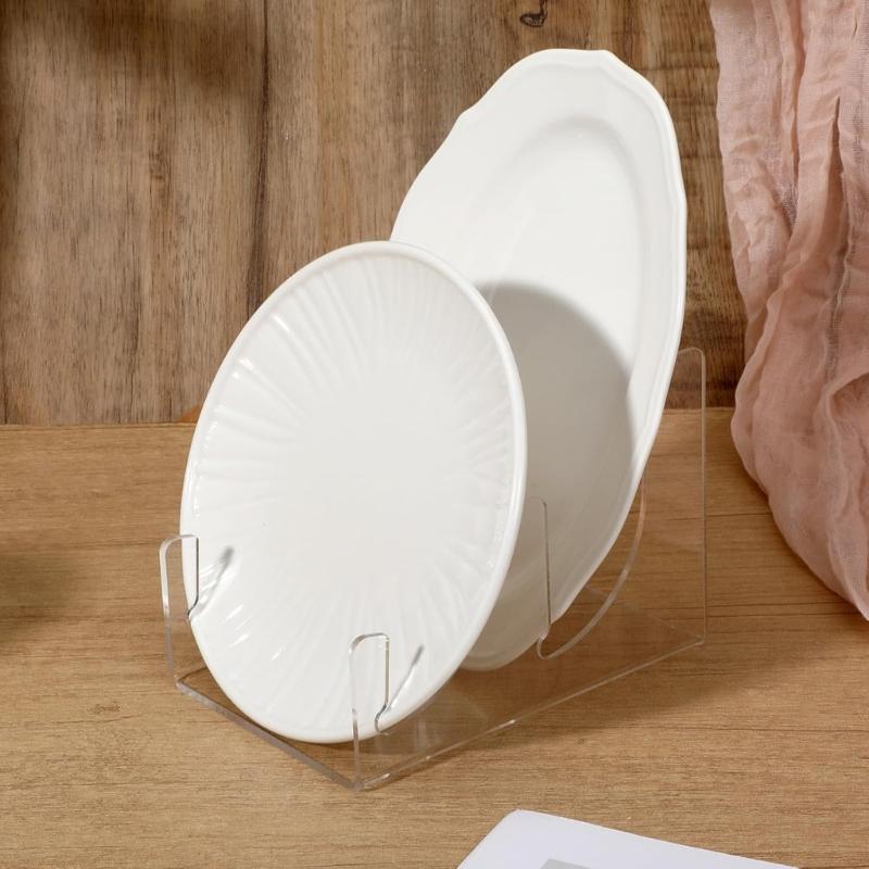 Double Layer Acrylic Plate Display Stand with Nonslip Base Clear Dish Rack Holder for Kitchen Dining