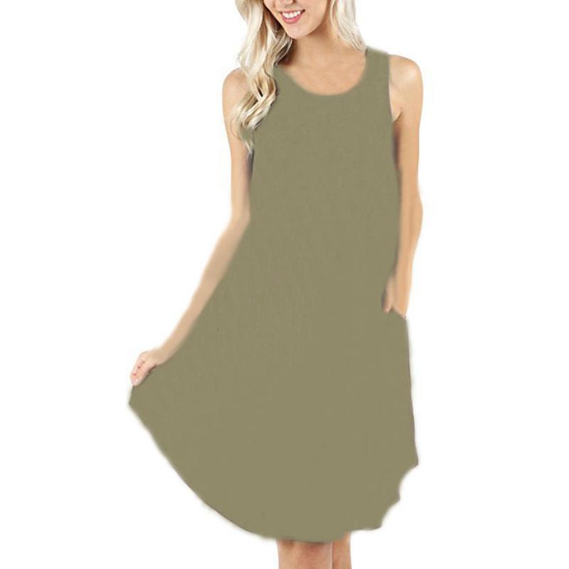 YYFS Dámská móda Léto Jaro Jednobarevný potisk Neformální šaty bez rukávů s výstřihem do středního pasu