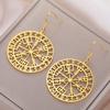 Vegvisir Viking Compass Dangle Earrings for Women Stainless Steel Barbarian Gladiator Pagan Odin Norse Runes Jewelry