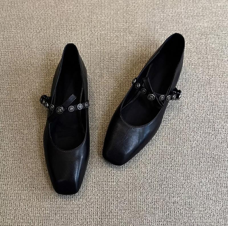 Super soft lambskin leather law shoes single shoes women's new flat ballet shoes shallow mouth with skirt Mary Jane shoes