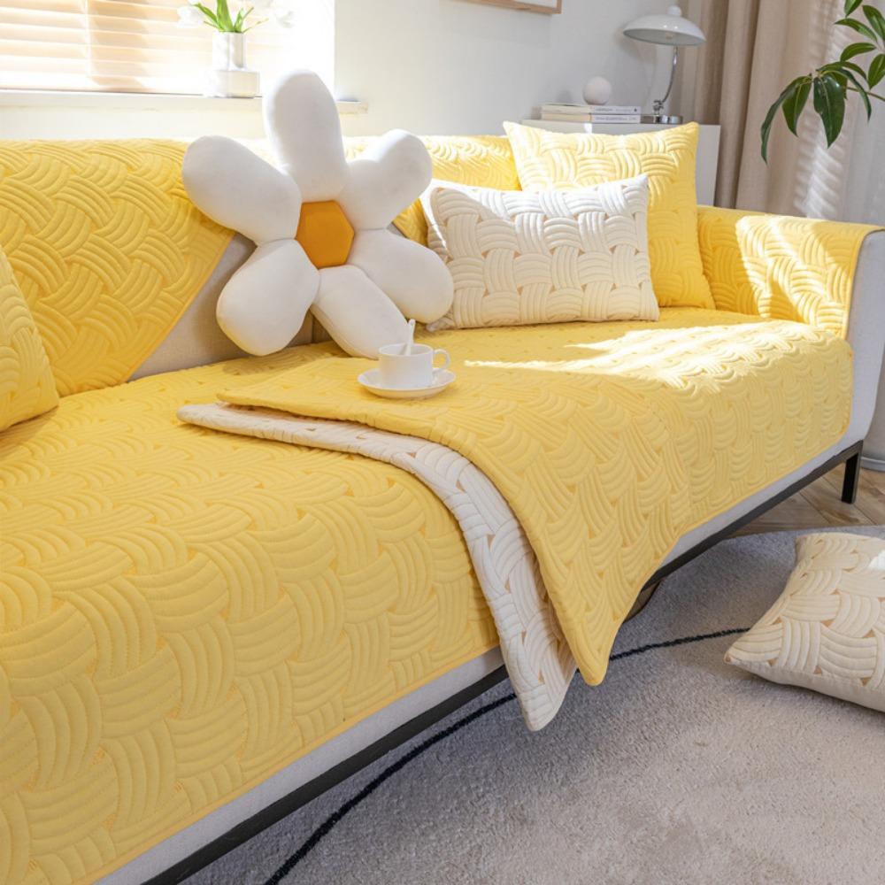 Non Slip Sofa Cover Flannel Fabric Universal Couch Protector Simple Modern Style for All Seasons